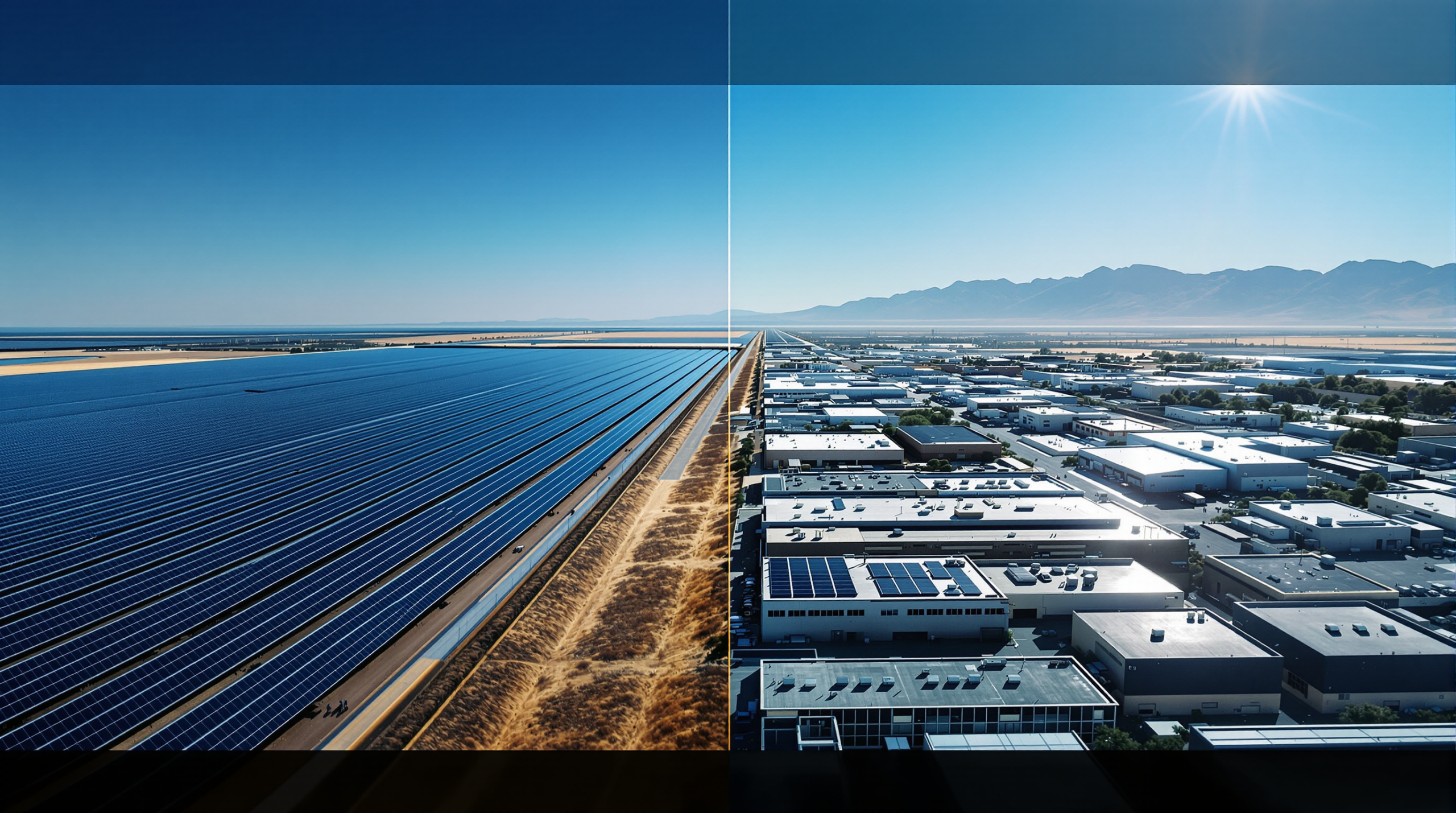 Large-scale solar construction Europe showing utility ground-mount and distributed rooftop installations