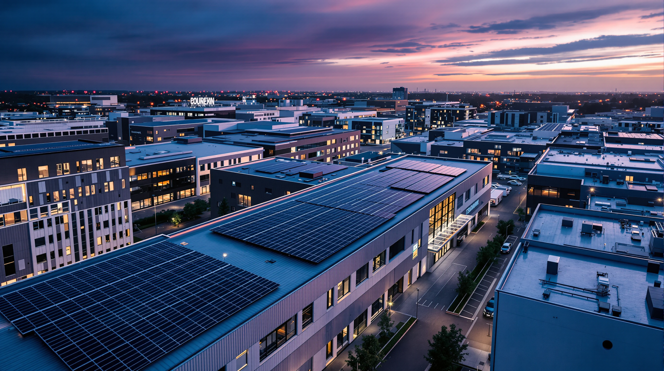 European rooftop solar market showing commercial industrial buildings with solar panel arrays